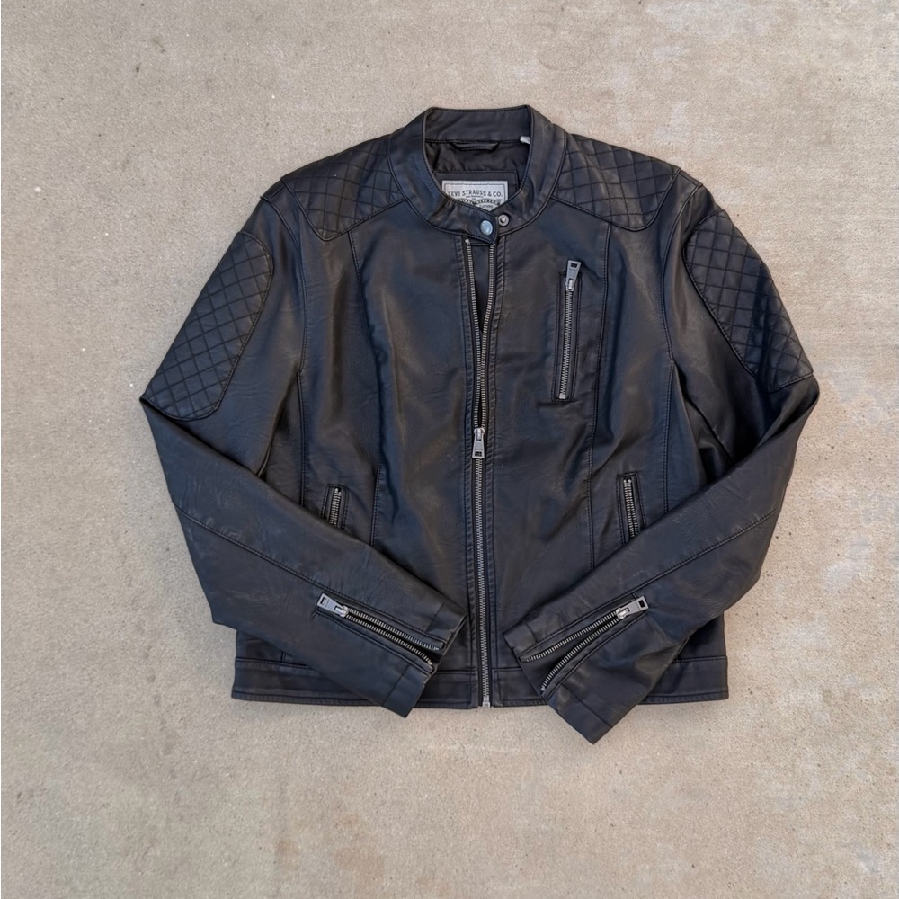 Levi's Black Leather quilted zipper jacket.